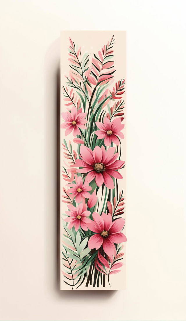 Design a beautiful, printable bookmark with a flower aesthetic, measuring 2"x7"