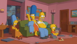 A high-quality image of The Simpsons' living room, designed for use as a Zoom background