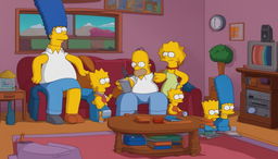 A high-quality image of The Simpsons' living room, designed for use as a Zoom background