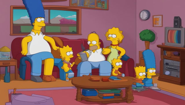 A high-quality image of The Simpsons' living room, designed for use as a Zoom background