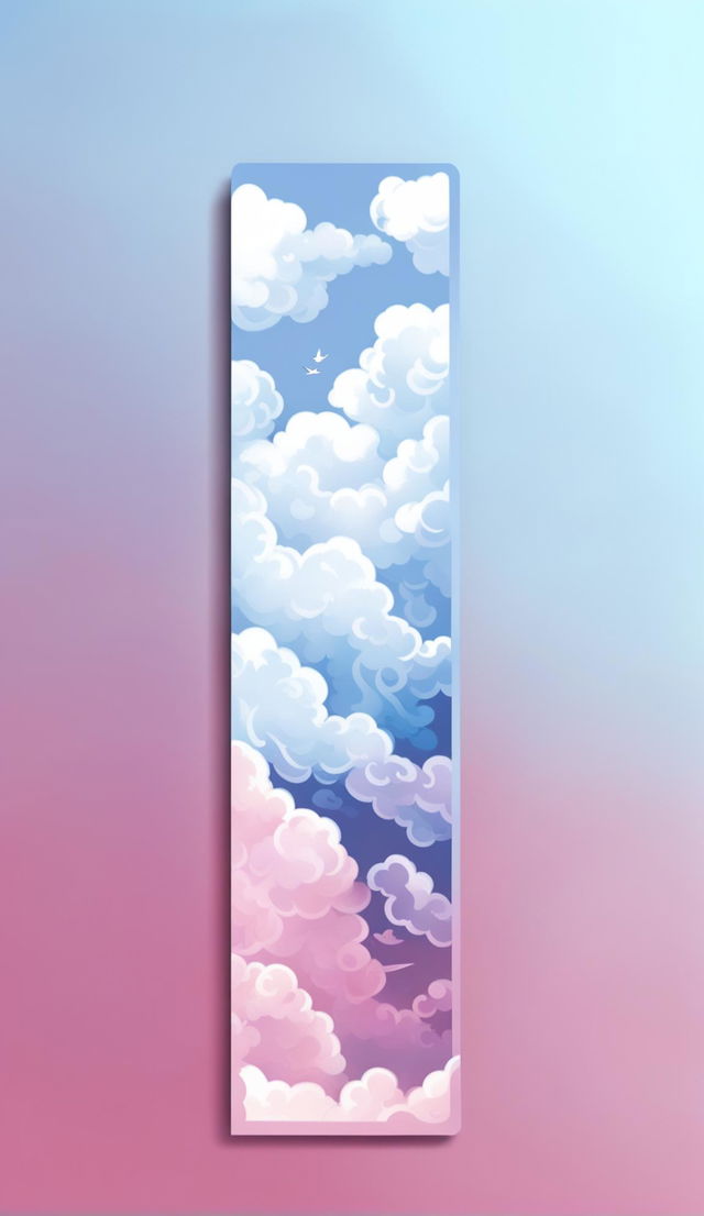 Design a beautiful, printable bookmark with a cloud aesthetic, measuring 2"x7"