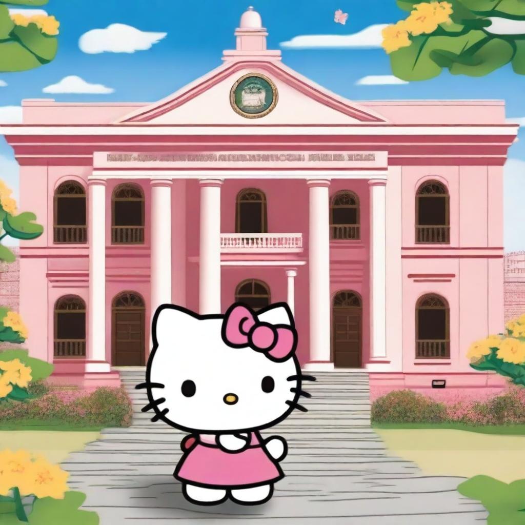 Hello Kitty visiting the Biblioteca Nacional de El Salvador (BINAES) in El Salvador