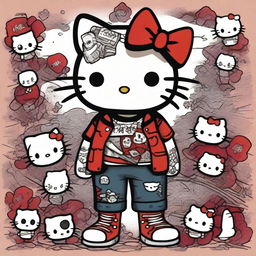 A unique and edgy depiction of Hello Kitty with Mara Salvatrucha (MS-13) gang elements