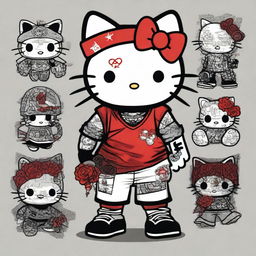 A unique and edgy depiction of Hello Kitty with Mara Salvatrucha (MS-13) gang elements