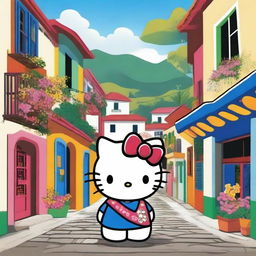 A charming and colorful depiction of Hello Kitty in El Salvador