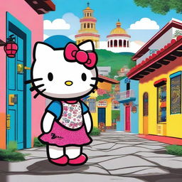 A charming and colorful depiction of Hello Kitty in El Salvador