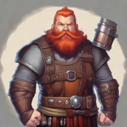 A detailed fantasy character portrait of a male dwarf with red hair and a braided beard