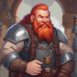 A detailed fantasy character portrait of a male dwarf with red hair and a braided beard