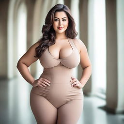 A beautiful woman with wide hips, dressed in a stylish outfit that accentuates her curves