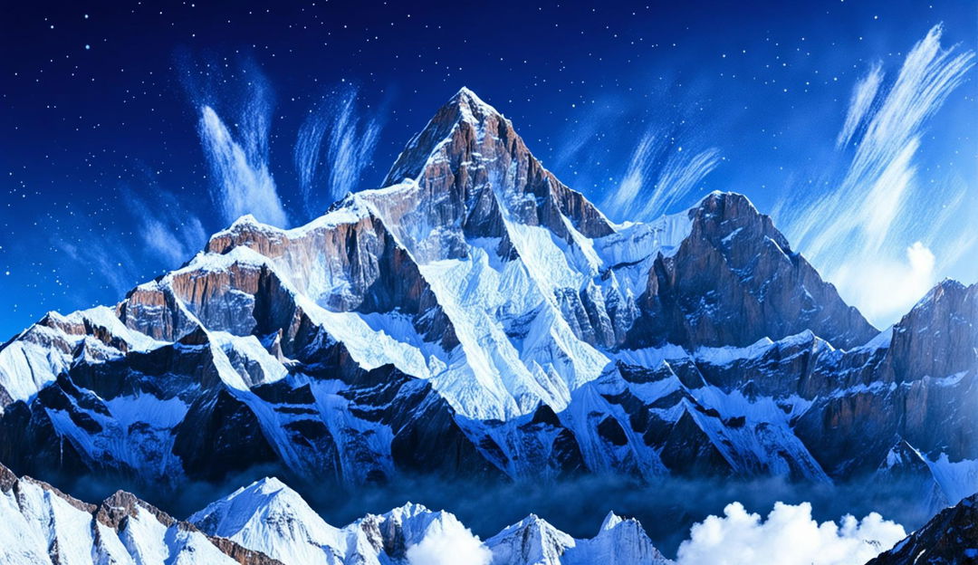 A stunning Zoom background set atop Mount Everest, featuring snow-covered peaks, gently falling snowflakes, and an expansive sky, creating an awe-inspiring and serene atmosphere