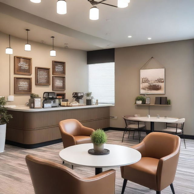 A cozy coffee shop located inside a real estate sales office