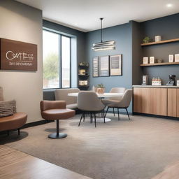 A cozy coffee shop located inside a real estate sales office