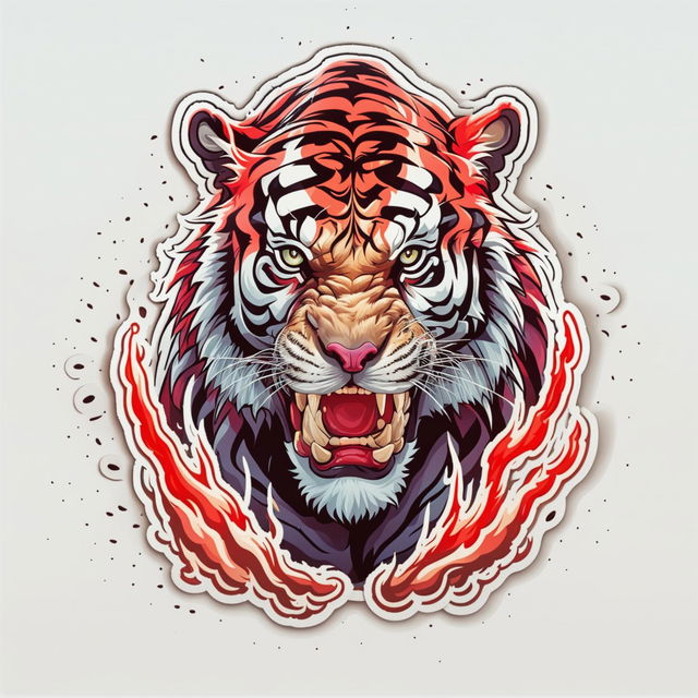 A bold and striking water bottle sticker design featuring a fierce tiger with an intense expression