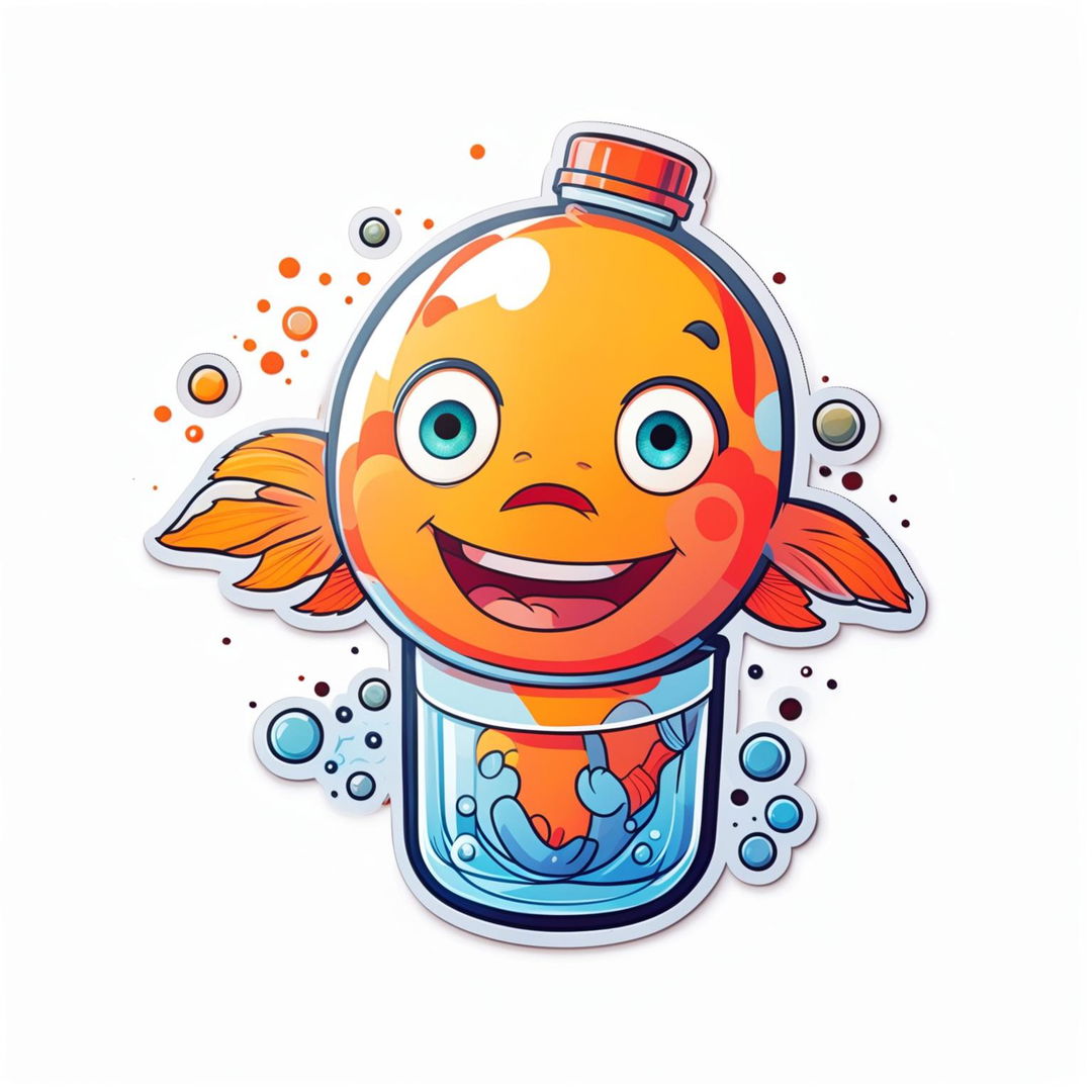 An adorable and eye-catching water bottle sticker design featuring a cute Nemo fish with big eyes and a friendly smile