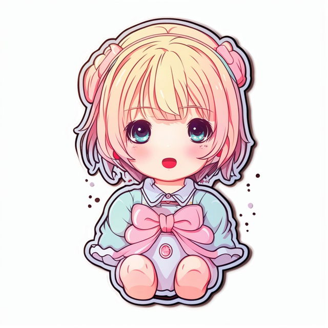 An adorable water bottle sticker design featuring a kawaii anime girl with large eyes, a sweet smile, and a cute outfit