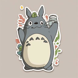 A delightful water bottle sticker design featuring Totoro from Studio Ghibli in a dancing pose