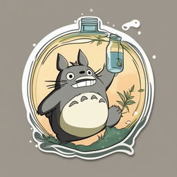 A delightful water bottle sticker design featuring Totoro from Studio Ghibli in a dancing pose