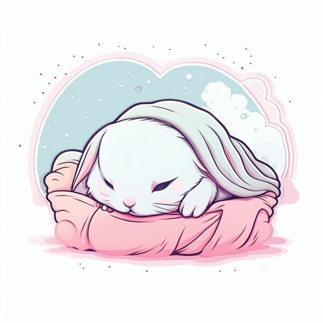 An adorable water bottle sticker design featuring a cute bunny sleeping peacefully