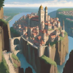 A large, walled city built on the side of a towering cliff