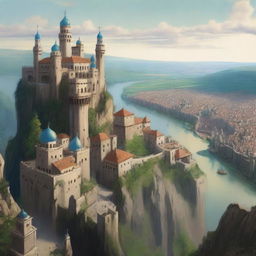 A large, walled city built on the side of a towering cliff