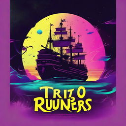 Create a minimalist movie poster for a solarpunk Kamigawa style anime movie titled "Riff Runners" in a bold font