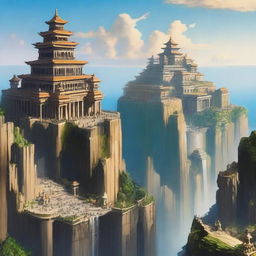 A magnificent giant city built on the edge of a towering cliff