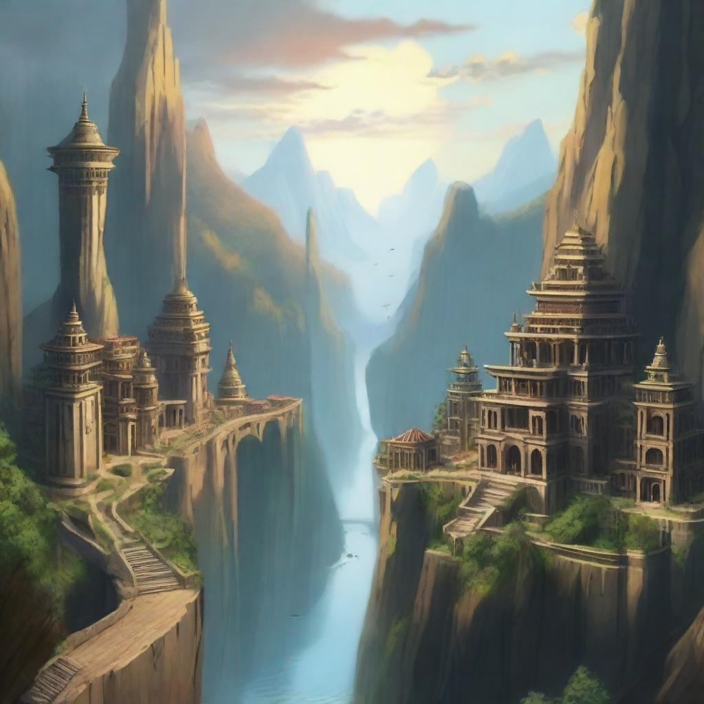 A magnificent giant city built on the edge of a towering cliff