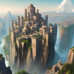 A magnificent giant city built on the edge of a towering cliff