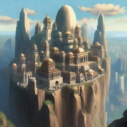 A magnificent giant city built on the edge of a towering cliff