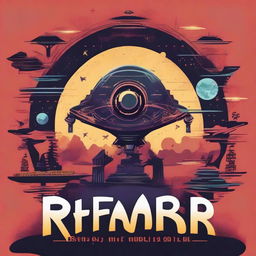 Create a minimalist movie poster for a solarpunk style anime movie titled "Riff Runners" in a bold font