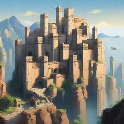 A magnificent giant walled city built on the edge of a towering cliff