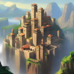 A magnificent giant walled city built on the edge of a towering cliff