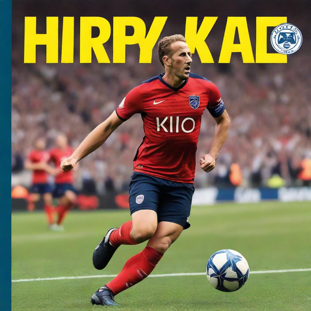 A dynamic and engaging book cover featuring Harry Kane, the famous soccer player, in action on the soccer field