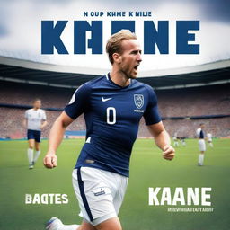 A dynamic and engaging book cover featuring Harry Kane, the famous soccer player, in action on the soccer field