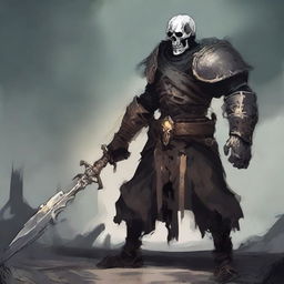 Kragor the undead fighter stands menacingly with a sword and shield