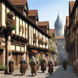 A large medieval city with bustling streets