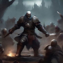 A detailed image of Kragor, a human fighter battling undead creatures