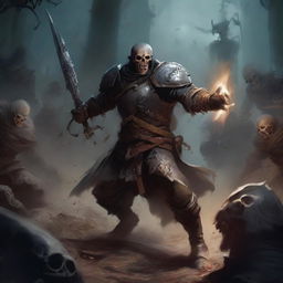 A detailed image of Kragor, a human fighter battling undead creatures