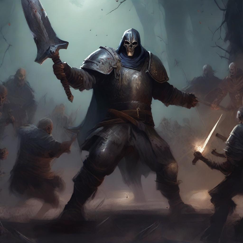 A detailed image of Kragor, a human fighter battling undead creatures