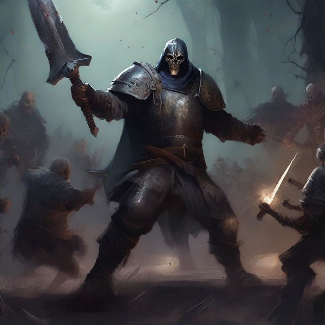 A detailed image of Kragor, a human fighter battling undead creatures