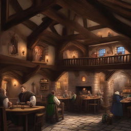 A bustling medieval tavern named 'The Bitter Prince' located in a large medieval city