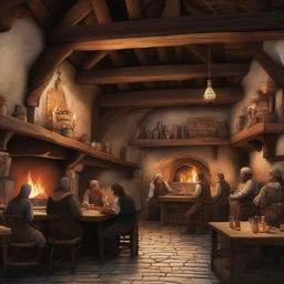 A bustling medieval tavern named 'The Bitter Prince' located in a large medieval city