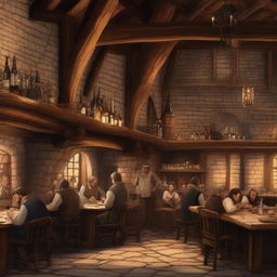 A bustling medieval tavern named 'The Bitter Prince' located in a large medieval city