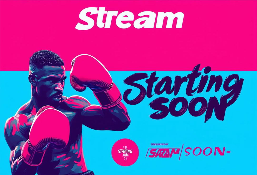 Create a book cover with the text 'Stream Starting Soon' and a vibrant boxing-themed background