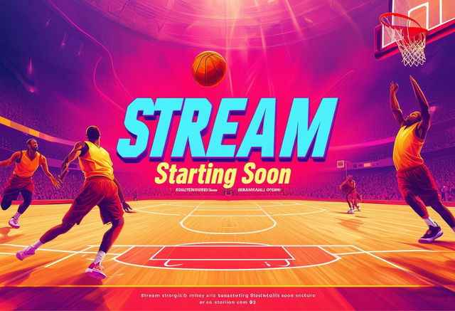 Create a book cover with the text 'Stream Starting Soon' and a vibrant basketball-themed background