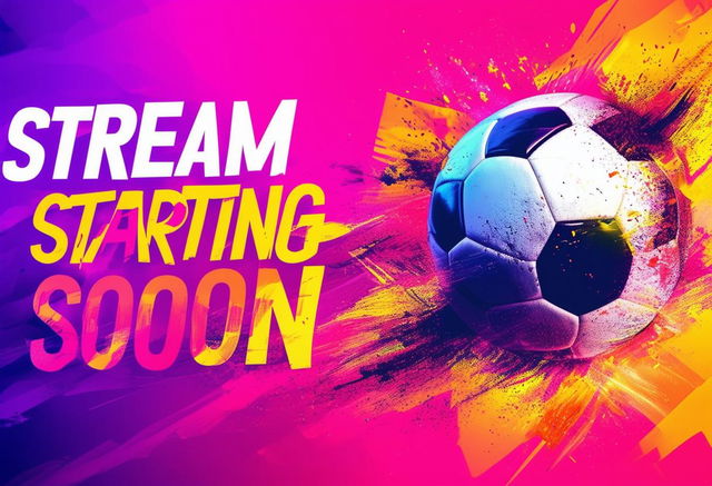 Create a book cover with the text 'Stream Starting Soon' and a vibrant soccer-themed background