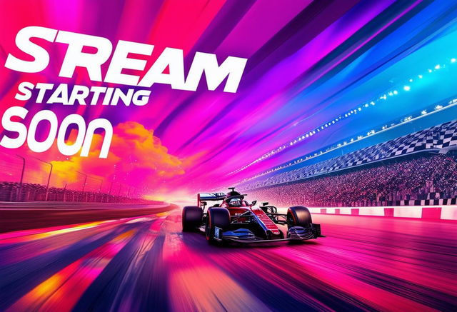 Create a book cover with the text 'Stream Starting Soon' and an intense racing-themed background