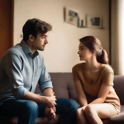 A man looking longingly at his brother's lady friend, with a backdrop of a cozy living room