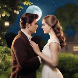 A man falling in love with a woman he's not supposed to, set in a romantic, moonlit garden