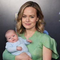 Captain Marvel Brie Larson dressed as a baby  while female aliens 